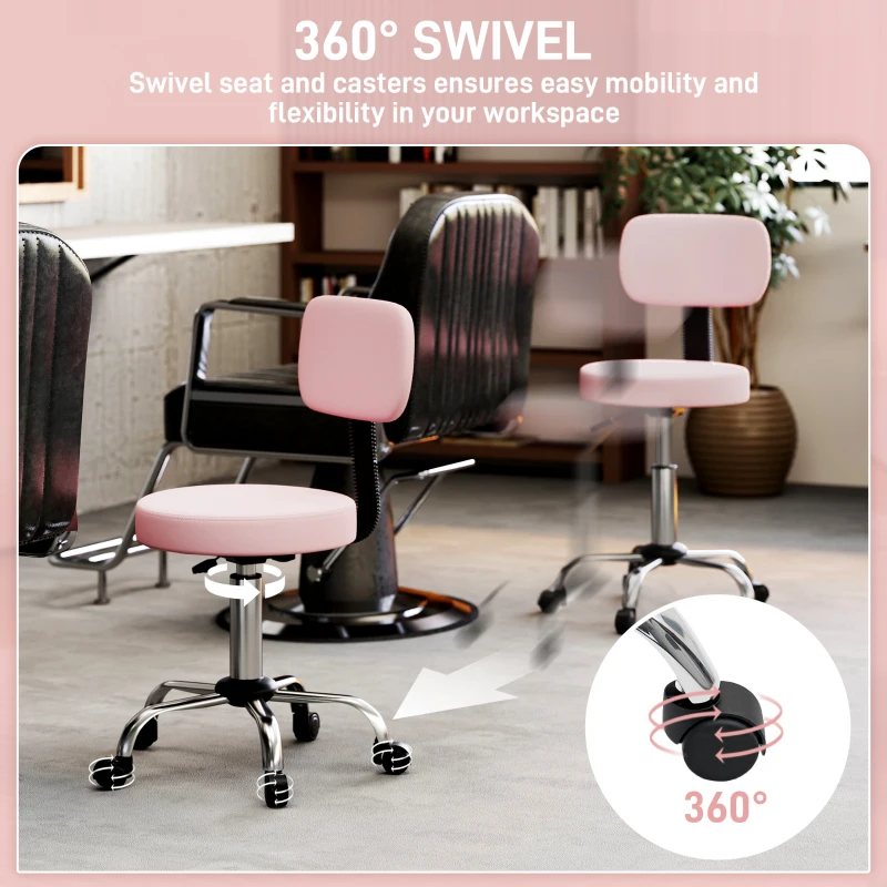 HOMCOM 360° Swivel Seat Salon Stool - Pink