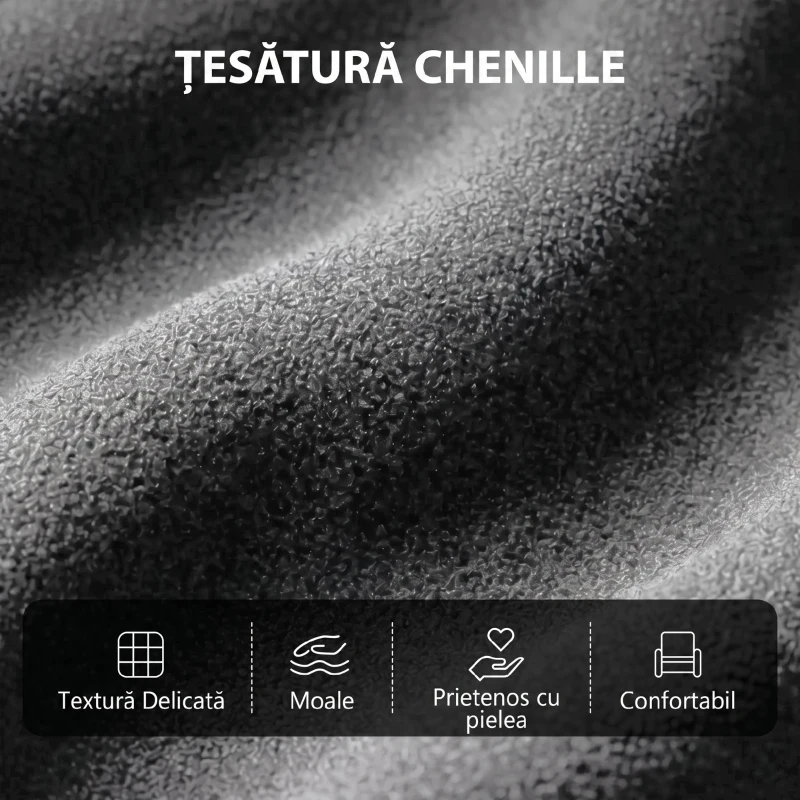 HOMCOM Fotoliu Reclinabil Manual cu Masaj 160°, Chenille, Suport Picioare, Telecomandă, Buzunare, Gri Închis