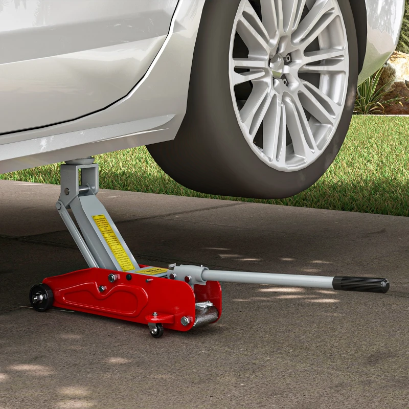 HOMCOM Low Profile Jack, 2 Ton Hydraulic Car Jack for Car Trailer Garage Tyre Repair, Red