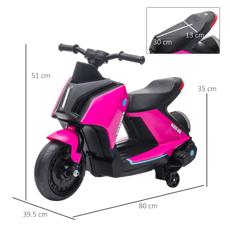 HOMCOM 6V Kids Electric Motorbike Ride On Toy w/ Music LED Lights Training Wheels for Girls Boy 2-4 Years Pink