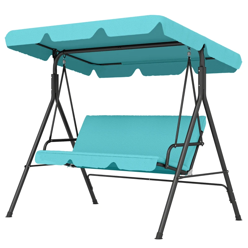 Outsunny Three-Seater Garden Swing Chair, with Adjustable Canopy - Teal