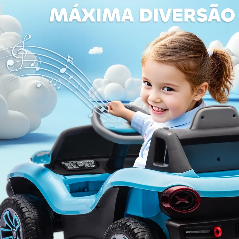 AIYAPLAY Carro Elétrico para Crianças Volkswagen E-Buggy Bateria 12V com Controlo Remoto 2,4 G Faróis LED Música USB 98x56,5x47 cm Azul
