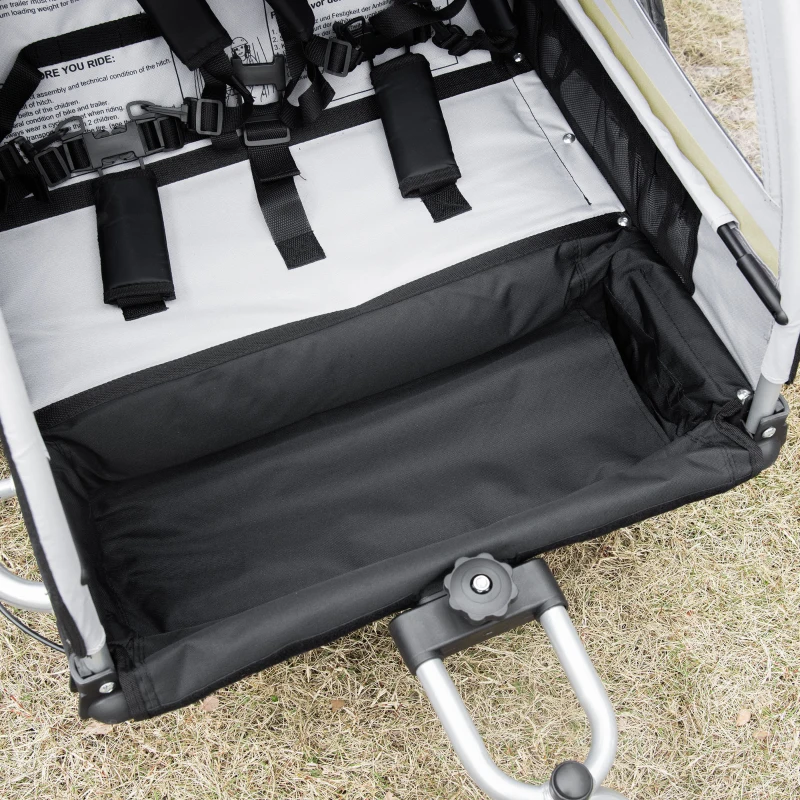 HOMCOM Rimorchio Bici per Bambini e Passeggino 2 in 1 con Cintura, Tasche e Bandierina, Verde