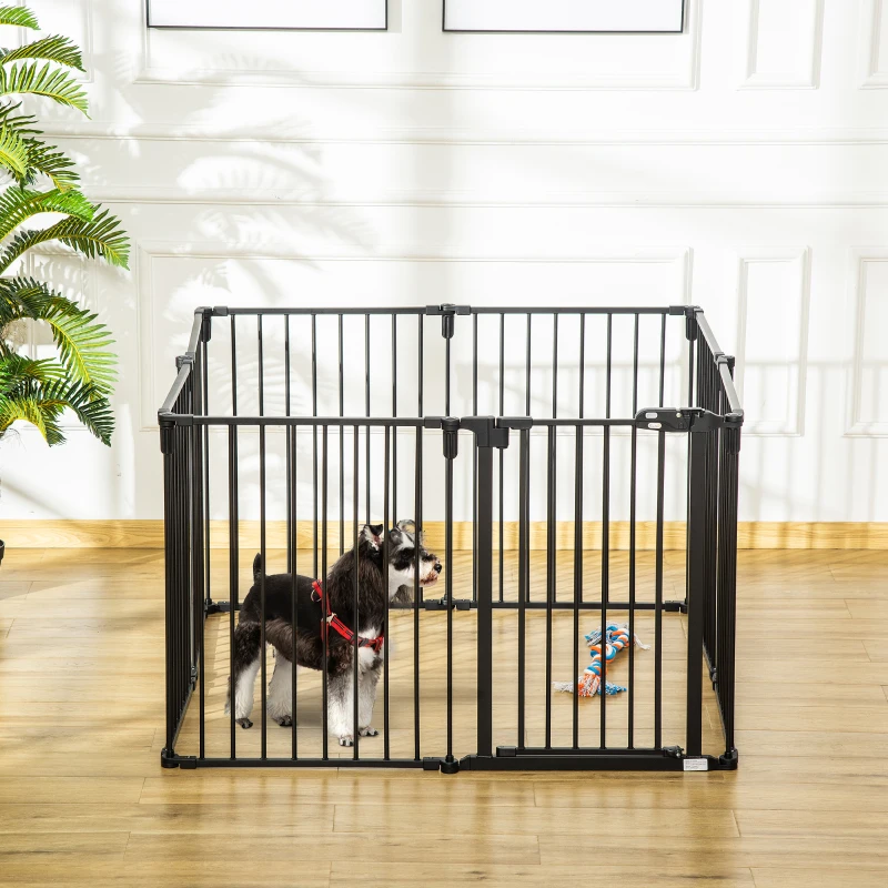 PawHut Barrière de Sécurité pour Cheminée, Parc Enclos Chien Pliable Modulable 8 Panneaux avec Porte, sans Perçage