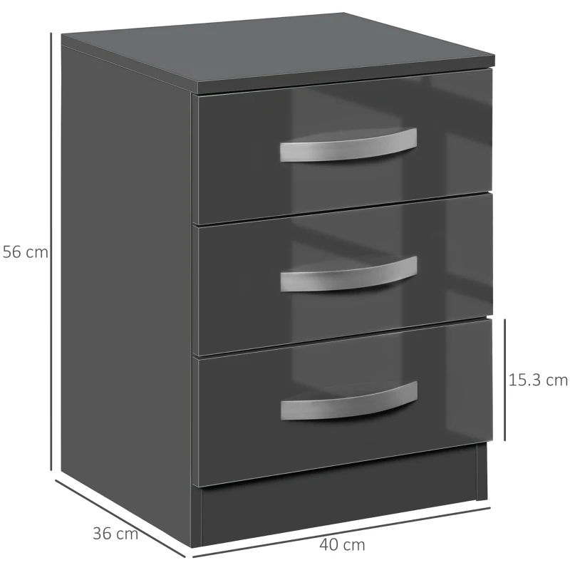 HOMCOM Set 2 Comodini Moderni con 3 Cassetti per Camera da Letto e Soggiorno in Truciolato, 40x36x56 cm, Grigio