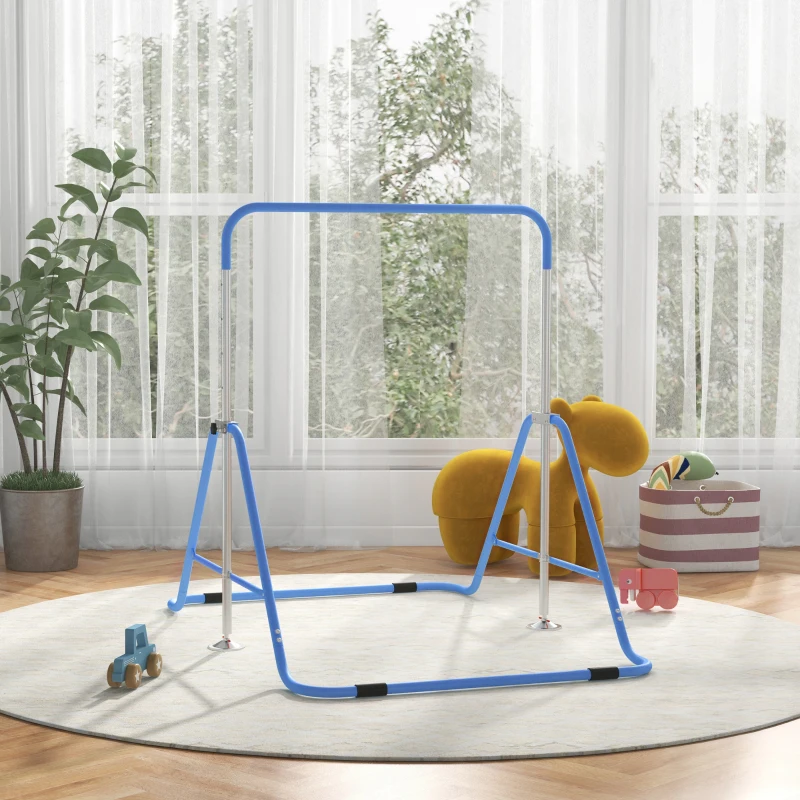 HOMCOM Sbarra Ginnastica Artistica per Bambini 3+ Anni con Altezza Regolabile su 5 Livelli, in Acciaio, Blu