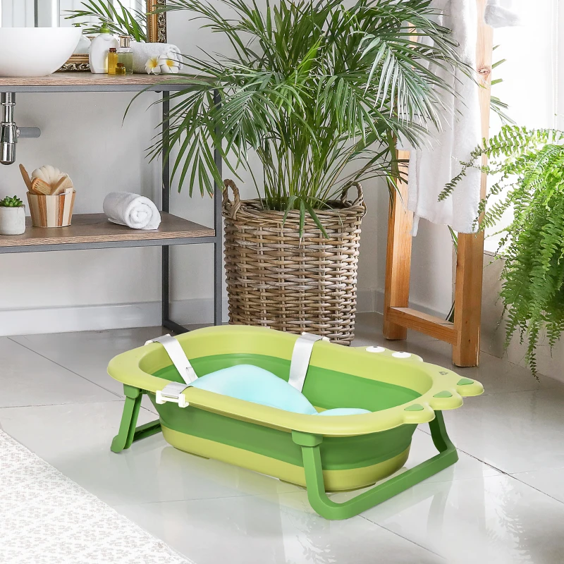 HOMCOM Vaschetta Bagnetto Pieghevole per Bambini 0-3 Anni con Cuscino Regolabile Azzurro e Piedini Antiscivolo, 80x53.9x20.8cm Verde