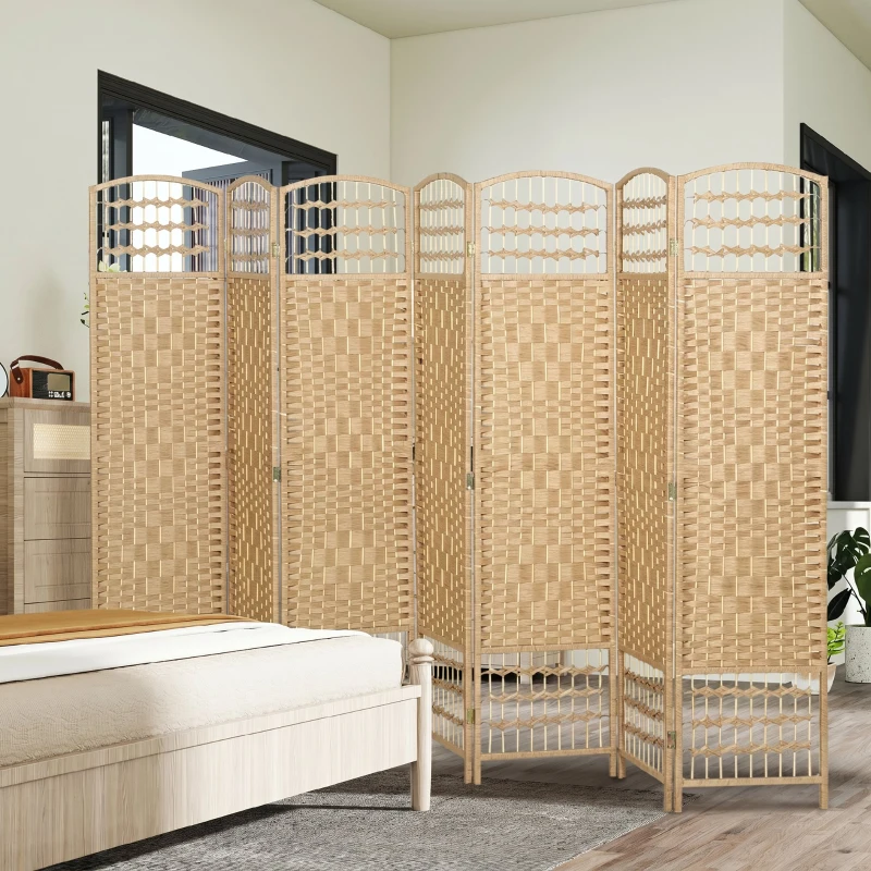 HOMCOM Paravent intérieur en bois séparateur de pièce cloison pliable 8 panneaux 320 x 170 cm bois naturel