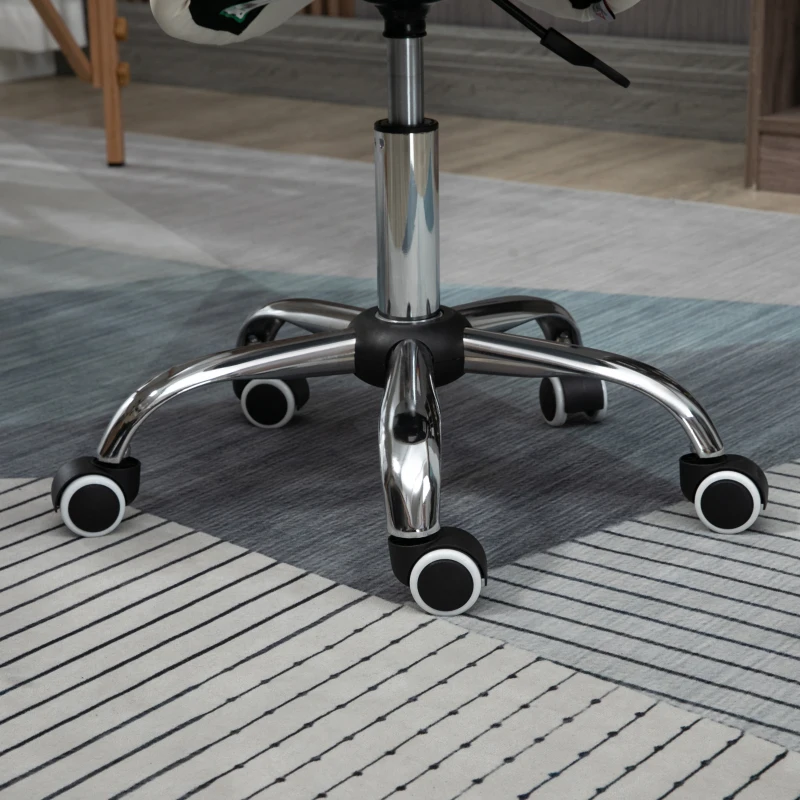 HOMCOM Height Adjustable Saddle Stool with Swivel Wheels, Faux Leather Salon Chair for Hairdressing, Beauty, Tattoo, White