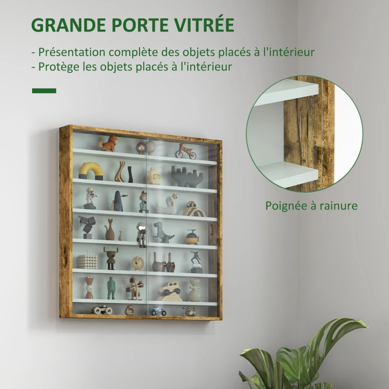 HOMCOM Vitrine pour collection vitrine murale 80 x 9,5 x 83 cm 6 étagères réglables en hauteur 2 portes coulissantes en verre