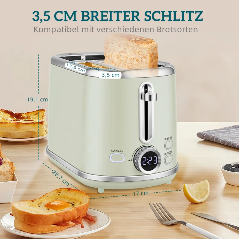 HOMCOM Waterkoker- en Broodrooster-set, LED-display, 1,7 liter, 2200W, Retro-design, Memory-functie, Grijs(m-6)