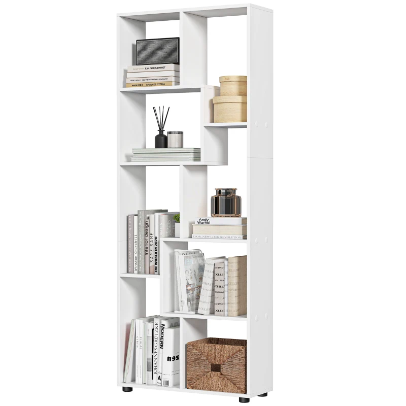 HOMCOM Bibliothèque étagère Zig zag Design Contemporain 70L x 24l x 178H cm Panneaux Particules Blanc