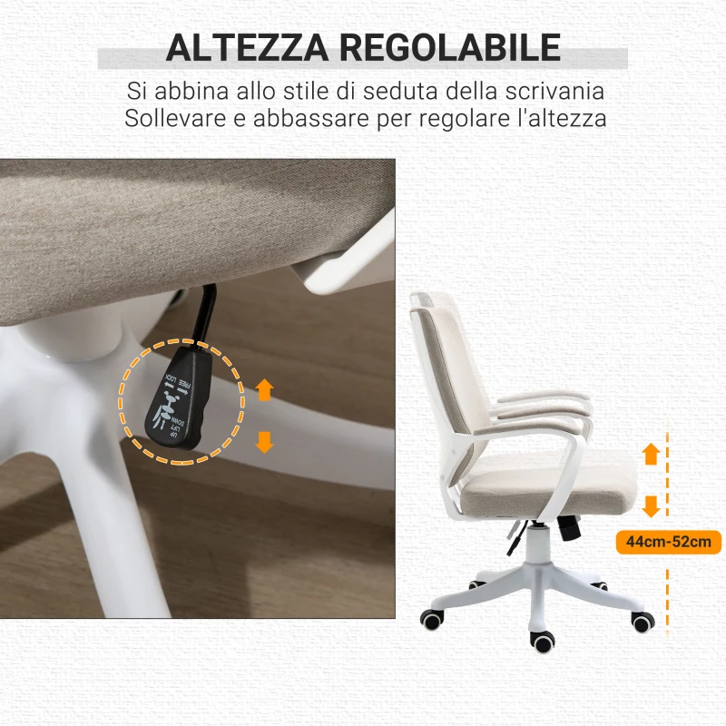 Vinsetto Sedia da Ufficio Ergonomica con Altezza Regolabile e Funzione Dondolo, 62x69x92-100cm, Beige