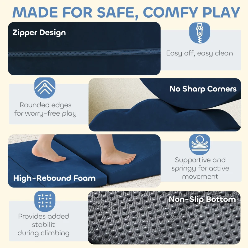 AIYAPLAY 7 Piece Kids Soft Play Set with Detachable Cover, Baby Indoor Climb and Crawl Foam Toy for Toddlers, Dark Blue