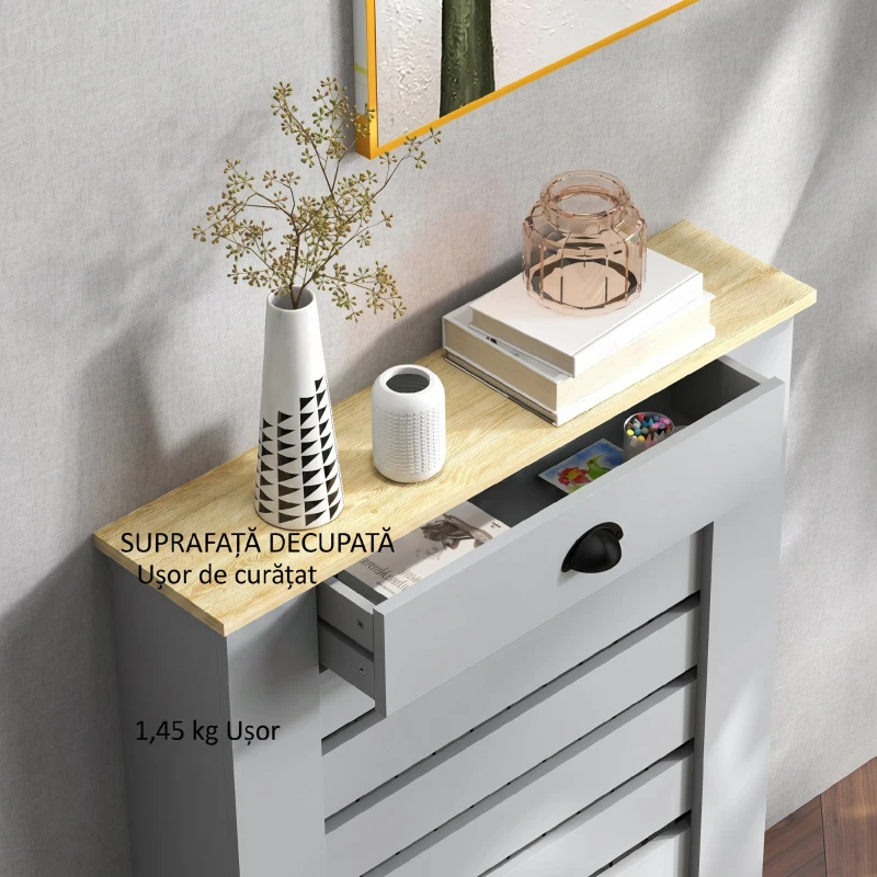 HOMCOM Acoperiș pentru Calorifer din MDF cu Sertar, 78x19x95.5 cm, Gri