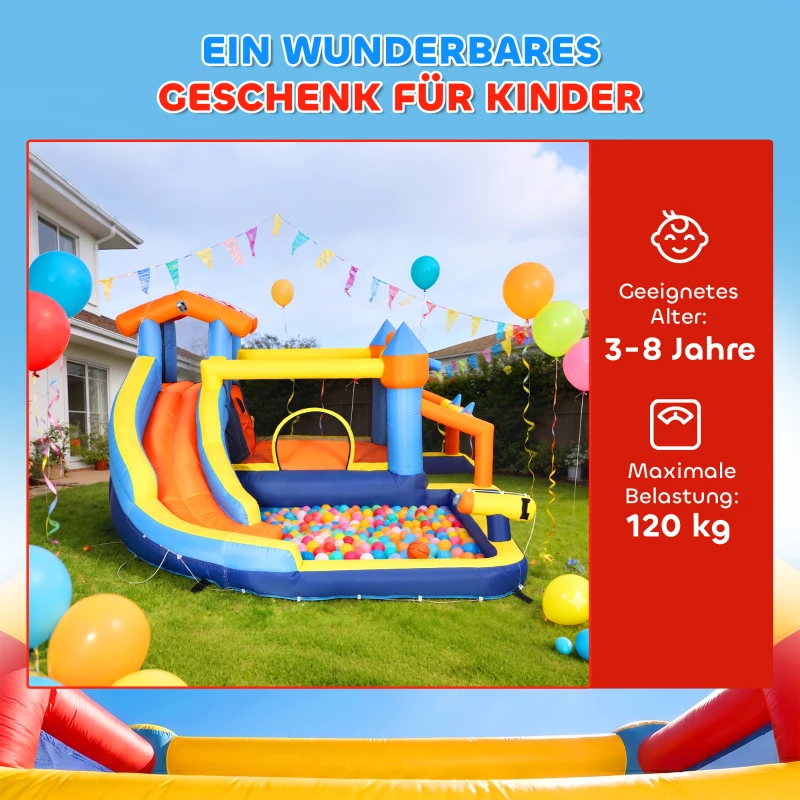 AIYAPLAY 8-in-1 Hüpfburg mit Gebläse Rutsche Planschbecken Trampolin Kletterwand für Indoor Outdoor 350x325x210cm Mehrfarbig