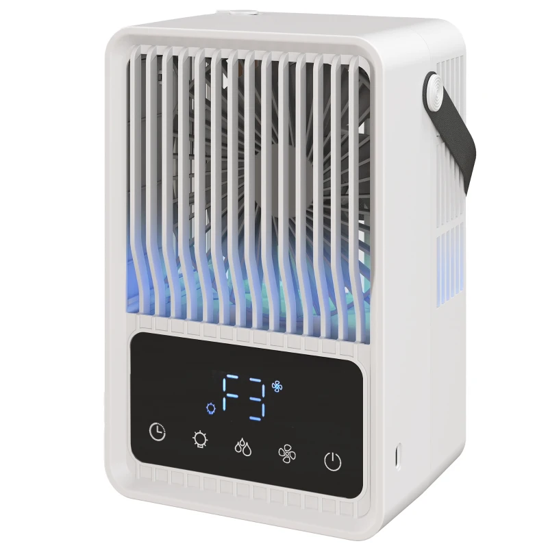 HOMCOM Portable Air Conditioner, 4-in-1 Mini Air Cooler with 3 Wind Speed, 2 Mist Mode, 7 Colour RGB Light, Black and White