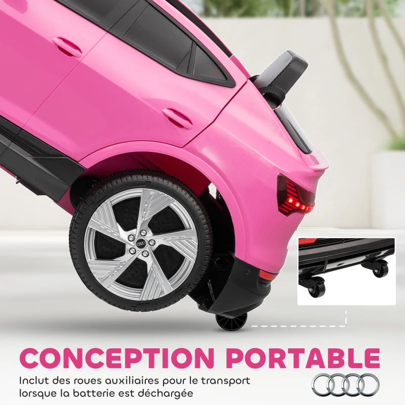 HOMCOM Voiture électrique enfants, véhicule électrique 12V avec télécommande 2,4G, phares, musique, klaxon, port USB, MP3, rose