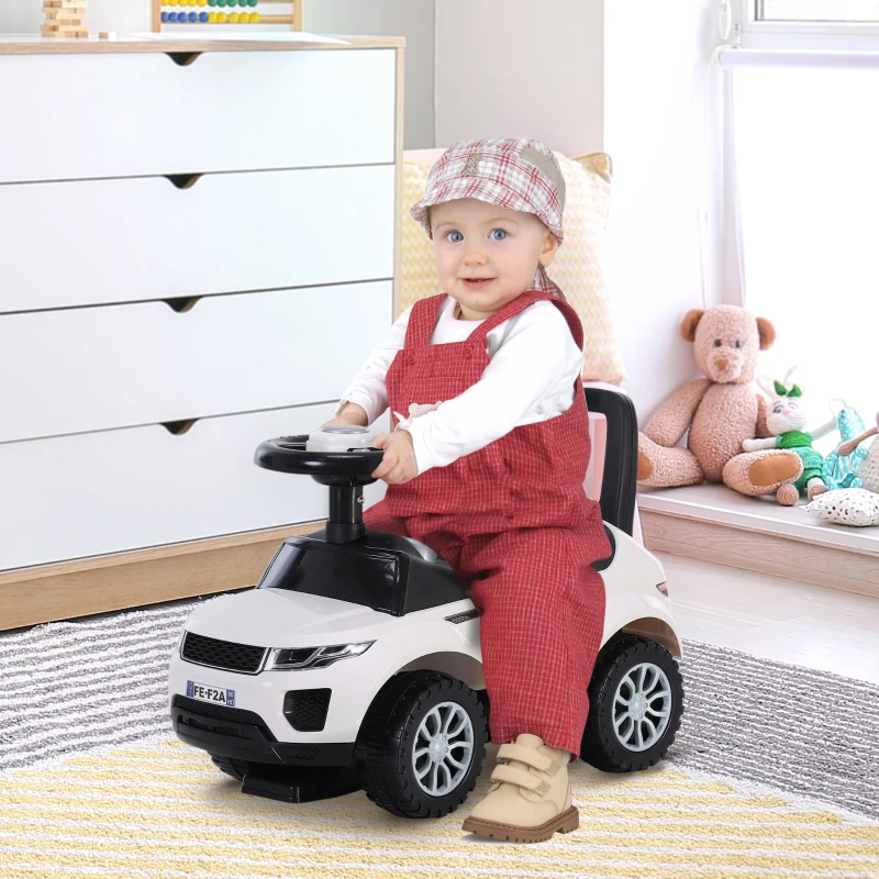 HOMCOM Porteur Enfant Véhicule à Pousser, Porteur Bébé avec Klaxon, Compteurs Factices et Coffre à Jouets, pour Enfants de 12 à 36 Mois, Blanc