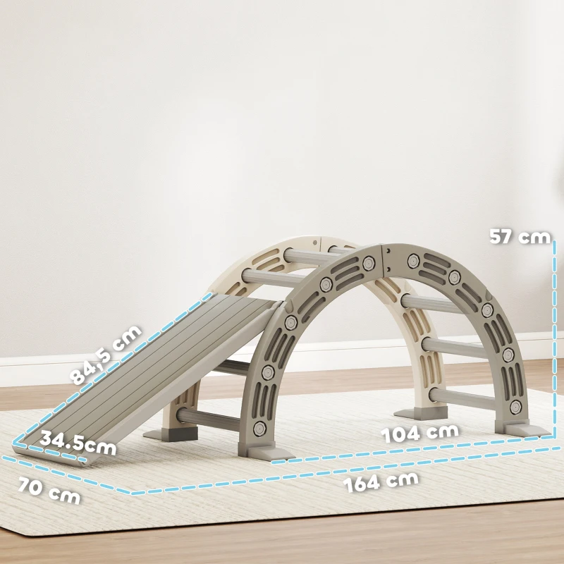 AIYAPLAY Escalada para Crianças de 18-48 Meses 4 em 1 com Arco de Escalada Baloiço Rampa e Escorrega 164x70x57 cm Cinza e Branco