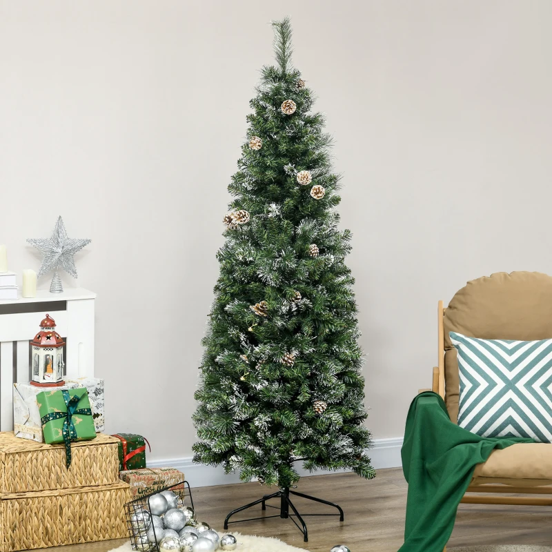 HOMCOM Sapin de Noël artificiel avec 618 branches enneigées, support en acier, arbre de Noël artificiel socle pliable en acier