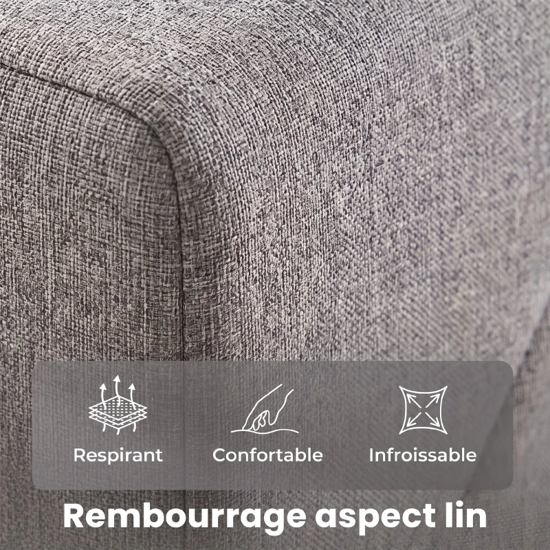 HOMCOM Cadre de Lit 140 x 190 cm avec Sommier et Tête Réglable, Lit Double Rembourré en Lin, Rangement au-dessous, Gris