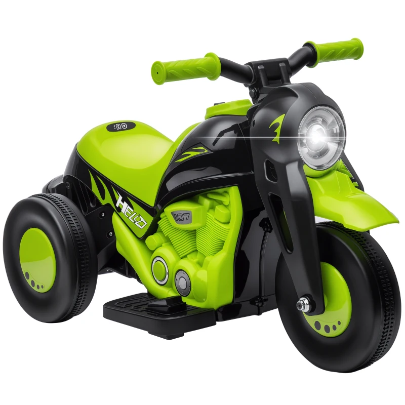 AIYAPLAY Moto électrique enfants 2-5 ans, 3 roues, 6 V, 3 km/h, avec fonction de bulles, effets lumineux et sonores, vert