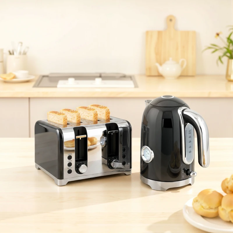 HOMCOM Retro 3000W Kettle and Toaster Set - Black