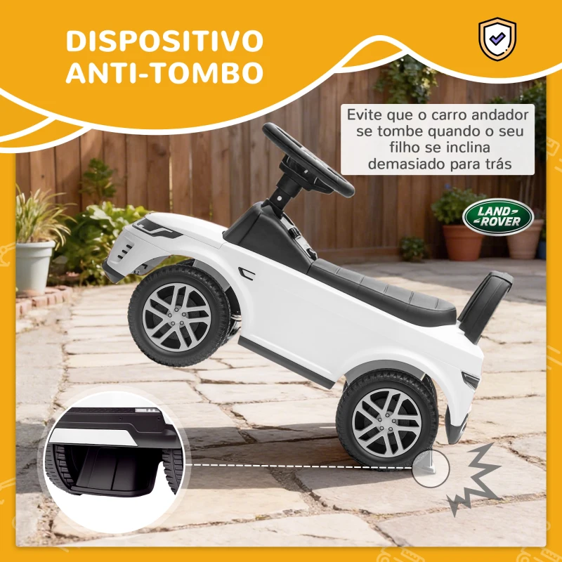 AIYAPLAY Carro Andador para Crianças  com Licença de Land Rover com Armazenamento Buzina Sons de Motor 65,5x28x42 cm Branco