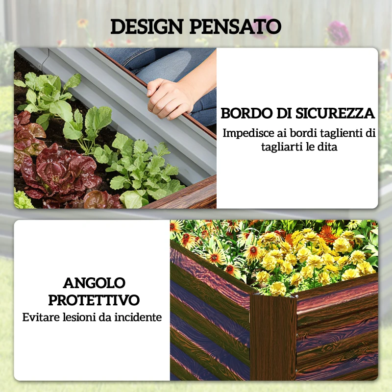 Outsunny Letto per Orto Rialzato con Fondo Aperto e Bordi Arrotondati, 180x90x57.5 cm, Marrone Scuro