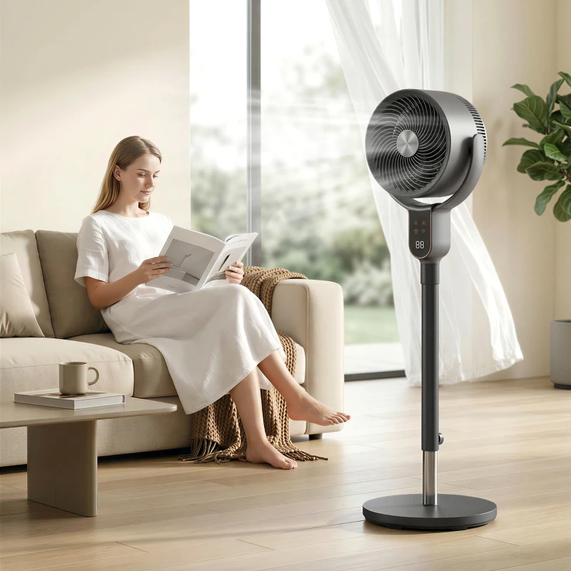 HOMCOM Ventilatore a Piantana a 8 Velocità con Telecomando, Display LED, Timer 12H, Altezza Regolabile, Grigio