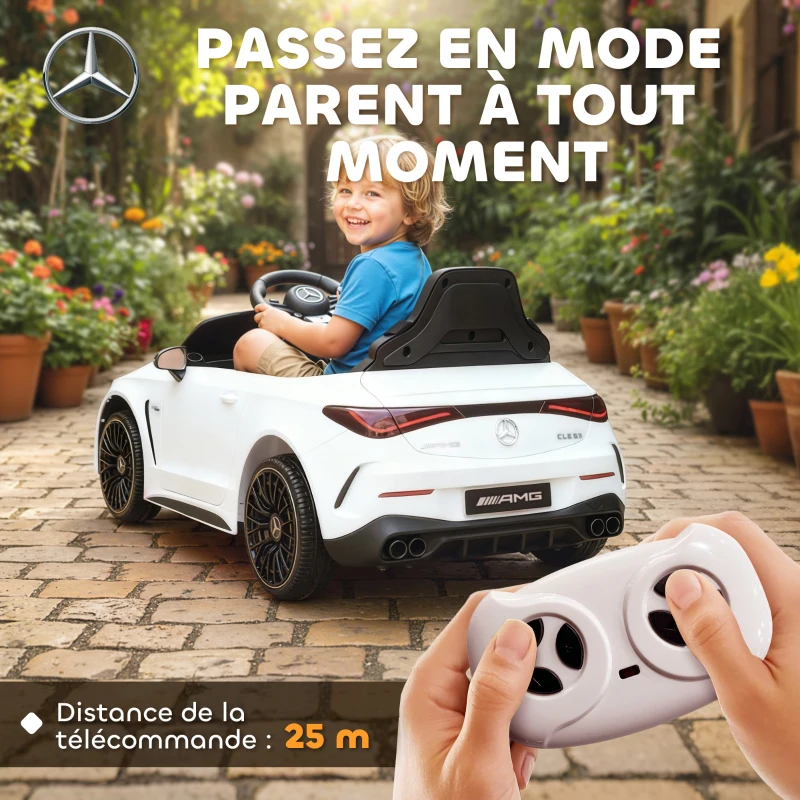 AIYAPLAY Voiture électrique enfants Mercedes AMG CLE 53 12V 2 moteurs télécommande parentale 2,4G 99 x 55 x 43 cm blanc