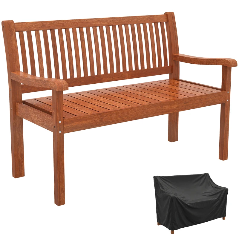 Outsunny Banc de Jardin Banc Extérieur 2 Places avec Housse Imperméable et Dossier Ergonomique Bois Marron Clair