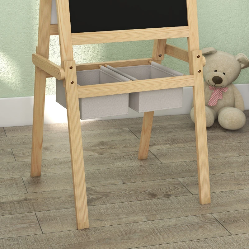AIYAPLAY Lavagna per Bambini con Cavalletto 3 in 1 e Cestini, Età 3-6 anni, 58x50.5x109cm, Color legno