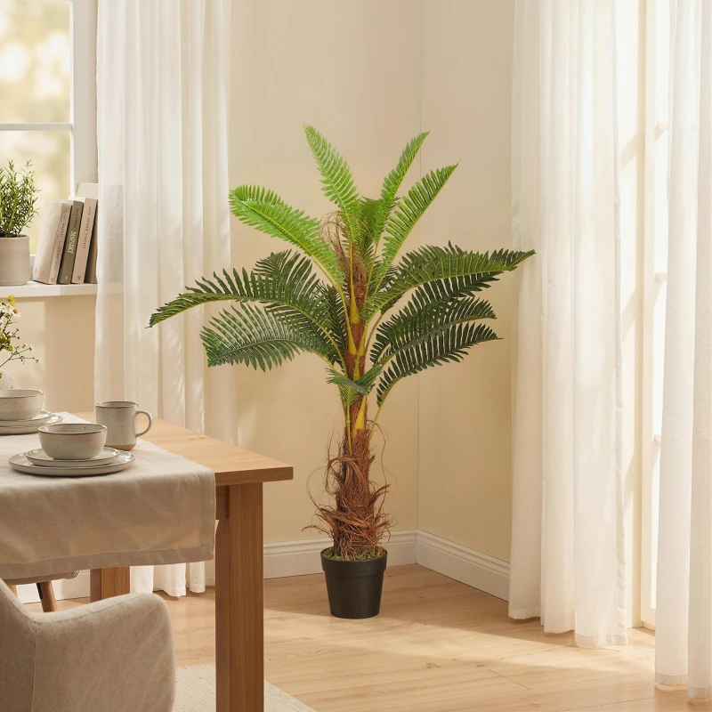 HOMCOM Palmier Artificiel palmier 100 cm avec 21 Feuilles en PEVA, Plante Décorative avec Pot en Plastique, Vert