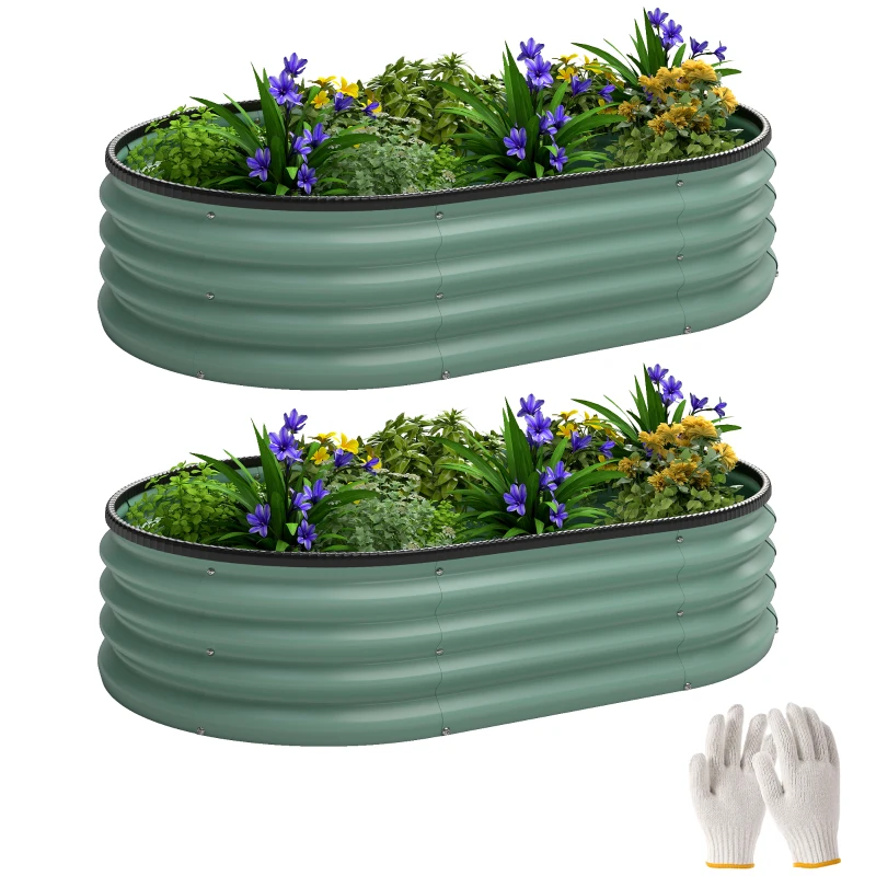 Outsunny Lot de 2 Carrés potagers de jardin, 135 x 90 x 30 cm, jardinière en acier galvanisé avec bordures en caoutchouc, vert