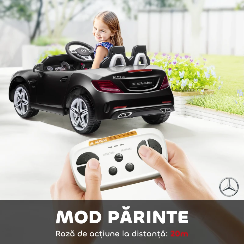 AIYAPLAY Mașină Electrică pentru Copii cu Licență Mercedes SLC 300, Telecomandă, din PP și Metal, 107x62.5x44 cm, Neagră(m-5)