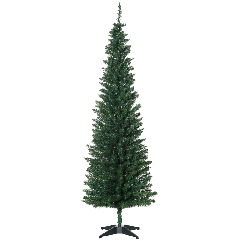 HOMCOM Albero di Natale Slim Artificiale 180 cm con Rami Realistici, Albero di Natale Alto e Stretto con Base Pieghevole, Verde