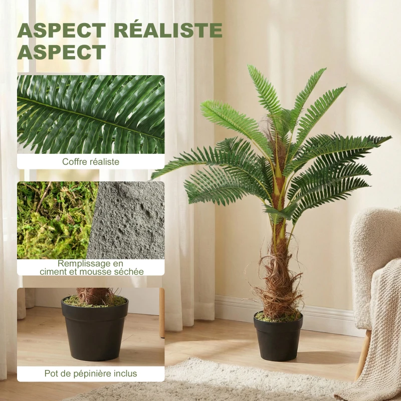HOMCOM Palmier Artificiel palmier 100 cm avec 21 Feuilles en PEVA, Plante Décorative avec Pot en Plastique, Vert