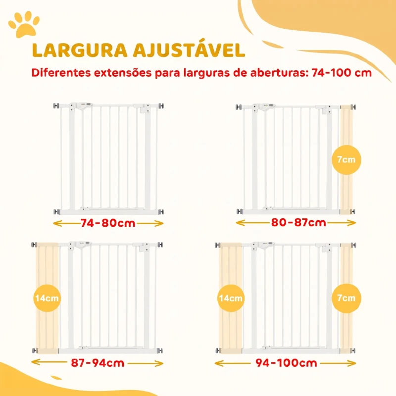 PawHut Barreira de Segurança para Cães 74-100 cm com Extensões, Montagem por Pressão e Duplo Bloqueio, Branco