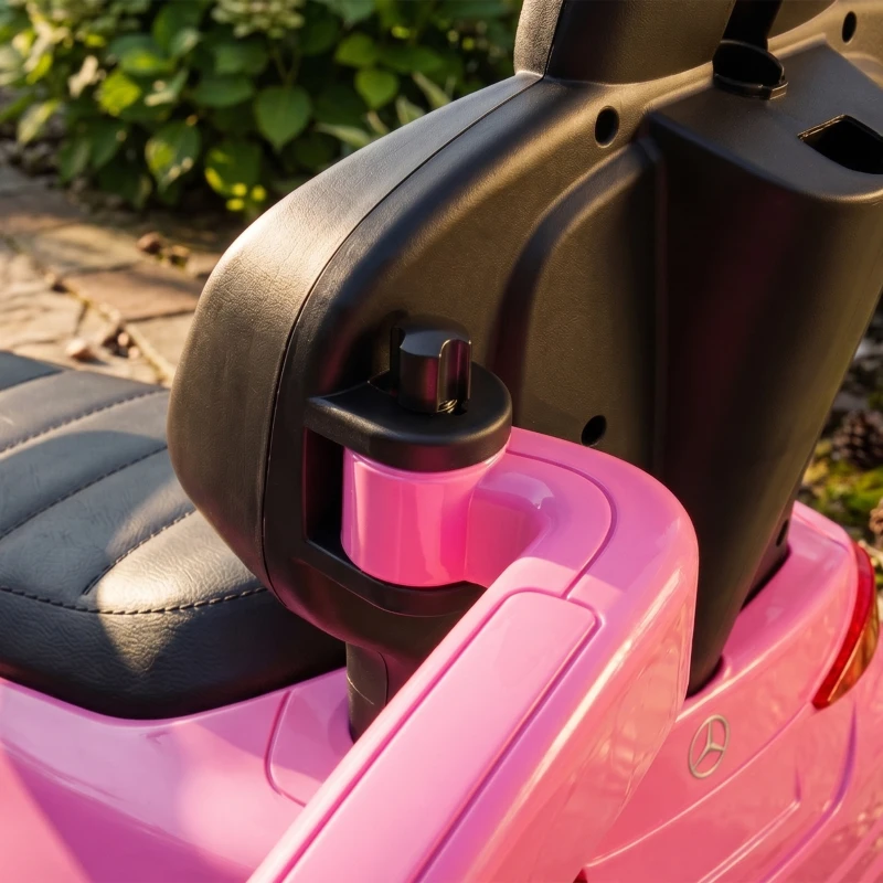 AIYAPLAY 3 in 1 Licensed Benz Ride on Push Car with Handle, Canopy, Guardrails, Horn, Music, Storage for 12-36 Months, Pink