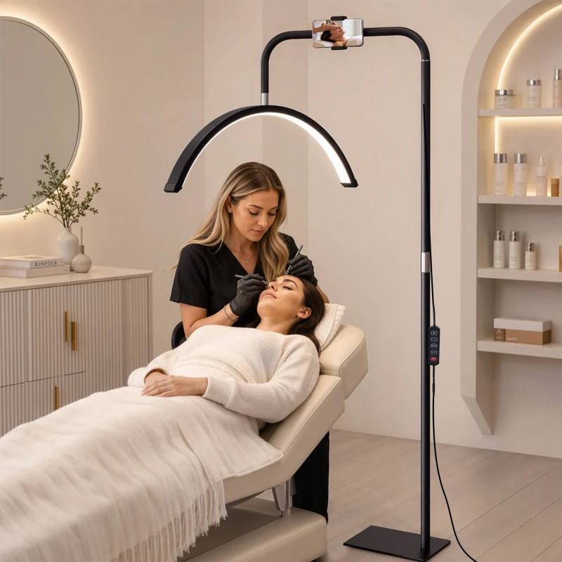 HOMCOM Lampadaire LED demi-lune rotative 350°, lampadaire sur pied salon dimmable 36 W, 7 températures de couleur, noir