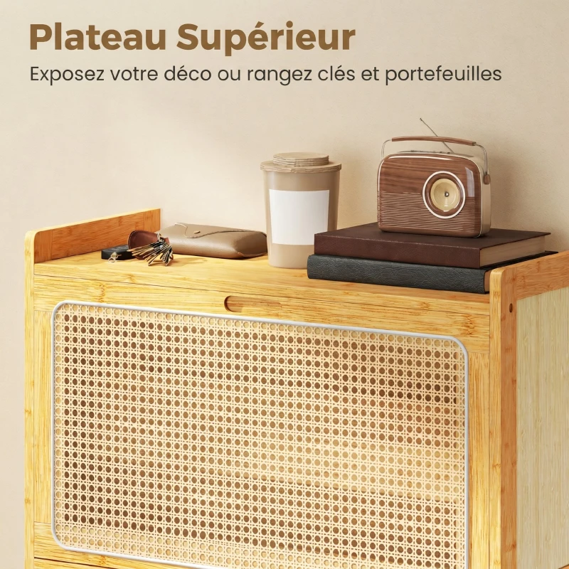 HOMCOM Meuble à chaussures 14 paires, armoire à chaussures 3 tiroirs rabattables, étagères réglables 69x29x119,8cm bois naturel