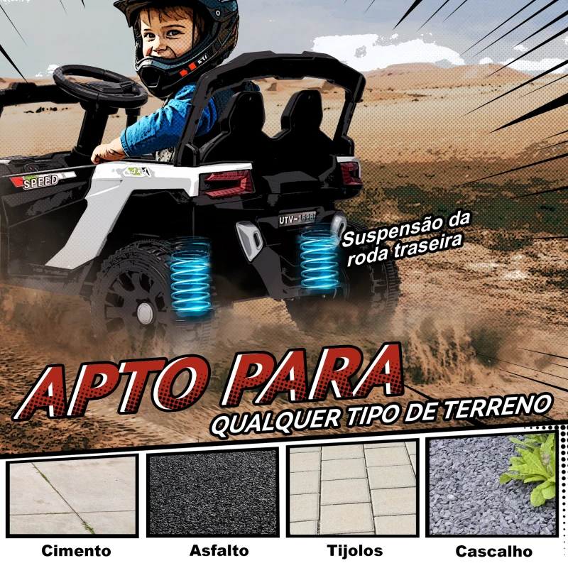 AIYAPLAY Carro Elétrico para Crianças 12V com 2 Motores Suspensão Traseira Faróis e Música 88x57,5x55,5 cm Branco