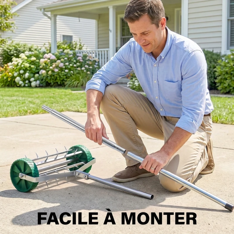 Outsunny Rouleau aérateur pour pelouse avec Manche télescopique 98L x 45l x 87H cm Vert