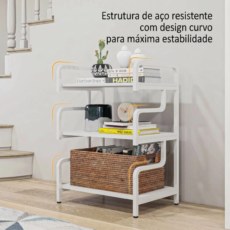 HOMCOM Suporte para Impressora de 3 Níveis com Estrutura em Aço e Estante de Arrumação para Escritório e Casa 55x40x77 cm Branco