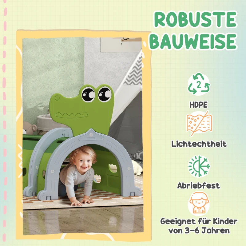 AIYAPLAY Krokodil Speeltunnel, Flexibele Vorm, Robuust, voor Kinderen 3-6 Jaar, 194 x 88 x 92 cm, Groen