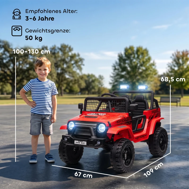 AIYAPLAY Kinder-Elektroauto mit sanfter Federung, fernsteuerbar, LED-Lichter, Hupe, 12V-Motoren, aus Kunststoff und Metall, Rot(m-3)