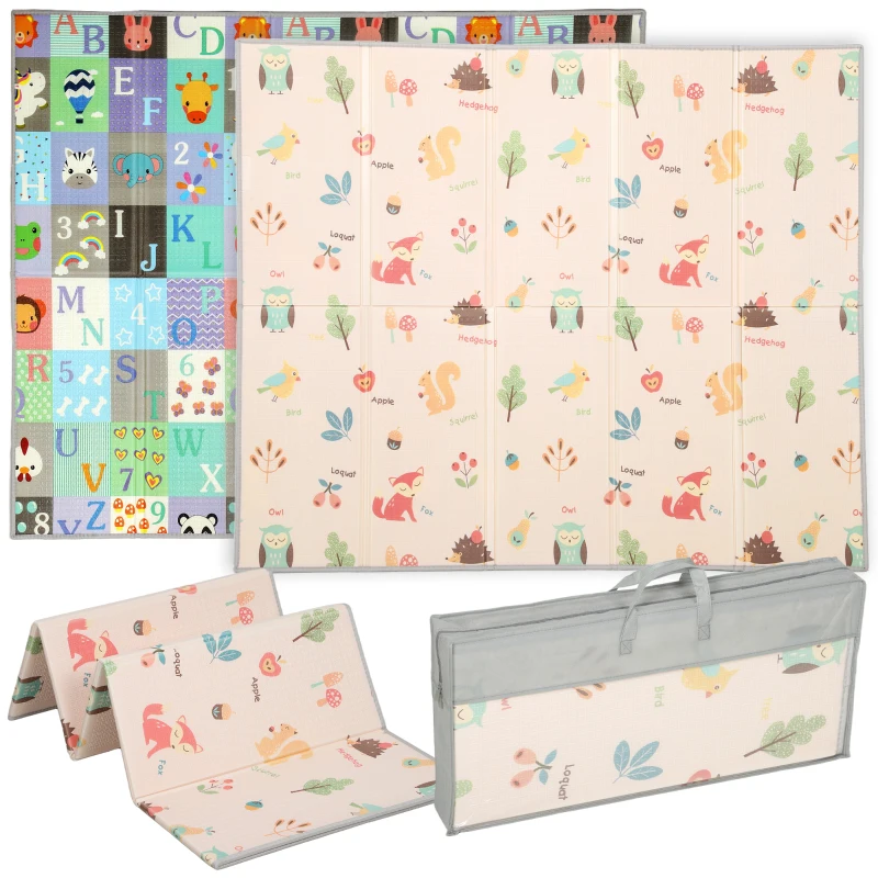 AIYAPLAY Spielmatte Baby Faltbar Kinder 176,5 x 148 cm Doppelseitige Krabbelmatte mit Alphabet- und Tiermotiv-Muster