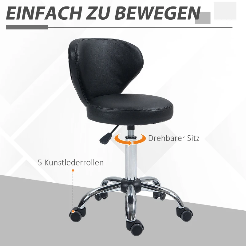 HOMCOM Salonkruk in Lederoptiek, Hoogte Verstelbaar, tot 120 kg, Stalen Frame, Zwart(m-6)